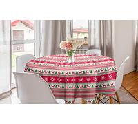 ABAKUHAUS nordico Tovaglia, Needlework Style Xmas, Rettangolare per Sala da Pranzo e Cucina, 150 cm, Rosa Lime-Verde Bianco