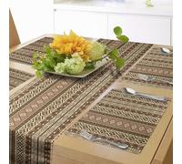 ABAKUHAUS Orientale Runner da Tavolo e tovagliette da 4 Pezzi, Rombi, Set per la Decorazione della tavola, 40 cm x 180 cm, Marrone Chiaro Marrone Beige