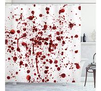 ABAKUHAUS Orrore Tenda da Doccia, Schizzi di Sangue Spaventoso, Tessuto Set di Decorazioni per Il Bagno con Ganci, per la Vasca da Bagno, 175 cm x 180 cm, Rosso Bianco