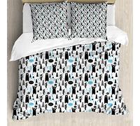 ABAKUHAUS Orso Set Copripiumino, Moderna Forest Animals Joy, 3 Pezzi con 2 Federe Cuscini, 200 x 200 cm - 80 x 80 cm, Pale Blue Nero Bianco