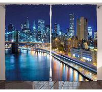 ABAKUHAUS Paesaggio Tenda, Veduta di New York City, Casa Arredamento Elemento Distintivo Due Pannelli Set, 280 x 260 cm, Blu scuro