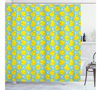 ABAKUHAUS Papera di gomma Tenda da Doccia, bolle Ducks, Tessuto Set di Decorazioni per il Bagno con Ganci, per la vasca da bagno, 175 cm x 180 cm, Turchese Giallo Arancione