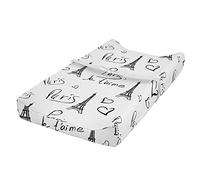 ABAKUHAUS Parigi Fodera per Fasciatoio, Eiffel Je T'aime Doodle, Fodera Morbida per Fasciatoio per Pannolini con Fori Fibbia di Sicurezza, Nero bianco