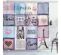 ABAKUHAUS Parigi Tenda da Doccia, Eiffel Love Letter Torre, Tessuto Set di Decorazioni per il Bagno con Ganci, 175 x 240 cm, Viola Rosa Blu