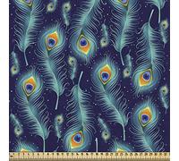 ABAKUHAUS Pavone come Tessuto a Metraggio, piume di uccello pavone, splendidamente per tappezzeria e Accessori Per La Casa, 1m (148 * 100cm),Blu Marino Arancione e acqua