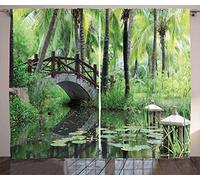 ABAKUHAUS Peace Garden Tende, Parco nel Sud della Cina, Casa Arredamento Elemento Distintivo Due Pannelli Set, 280 x 175 cm, Marrone Verde