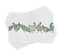 ABAKUHAUS Pollo Tovaglietta Americana Set di 4, Gallina Farm con Gli Ornamenti, Tovagliette in Tessuto Lavabile per Tavolo da Pranzo Cena, Pallido Verde e Bianco