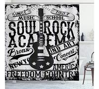 ABAKUHAUS Retro Tenda da Doccia, Musica rock Poster Image, Tessuto Set di Decorazioni per il Bagno con Ganci, per la vasca da bagno, 175 cm x 240 cm, Beige e nero
