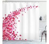 ABAKUHAUS Rosa e bianco Tenda da Doccia, Petali di Rosa Vortex, Tessuto Set di Decorazioni per il Bagno con Ganci, per la vasca da bagno, 175 cm x 180 cm, Magenta Bianco