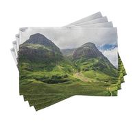 ABAKUHAUS Scozia stuoie del posto, Glencoe scozzese Highland Mountain colline squisite sotto cielo nuvoloso Vista, al colore per la sala da pranzo e la cucina, Bianco verde felce