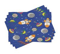 ABAKUHAUS scuola materna tappetini quadrati, spazio a tema Luna astronave e UFO modello su Occhio di bue cerchi sfondo, pranzo Cucina Decorazione Della Tavola stampa digitale, viola scuro