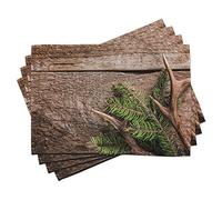 ABAKUHAUS Set da tavola in corna, Ramo di cervo sempreverde, per la cucina, la sala da pranzo, Tessuto lavabile a impressione numerica, Verde felce Marrone terra d'ombra