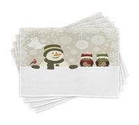 ABAKUHAUS Sets de table de Noël, Decorazione de table pour la salle à manger et la kitchen en tissu lavable, Motivi Sapin de Noël con i cœurs, des cloches et des étoiles, Beige Kaki