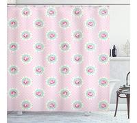 ABAKUHAUS Shabby Flora Tenda da Doccia, Cabin Retrò Floral, Tessuto Set di Decorazioni per il Bagno con Ganci, per la vasca da bagno, 175 x 200 cm, Seafoam Bianco Rosa