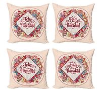 ABAKUHAUS spagnolo Federe Cuscini Set di 4, Feliz Navidad Natale, Stampa Digitale Fronte-retro con Accento Moderno, 45 x 45 cm, Borgogna