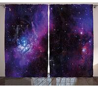 ABAKUHAUS Spazio Tenda, Nebulosa oscura Galaxy Stars, Casa Arredamento Elemento Distintivo Due Pannelli Set, 280 x 225 cm, Magenta Blu