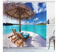 ABAKUHAUS Spiaggia Tenda da Doccia, lettini Luna di miele, Tessuto Set di Decorazioni per il Bagno con Ganci, per la vasca da bagno, 175 cm x 200 cm, Brown Aqua Bianco