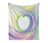 ABAKUHAUS Spires Coperta di flanella in pile, cuore colorato, peluche per uso interno ed esterno, 125 x 175 cm,Lilla Giallo