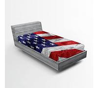 ABAKUHAUS Stati Uniti d'America Lenzuolo con Angoli, America del Giorno Patriottica, Morbido Tessuto Decorativo da Letto Tasca Elastica a Tutto Tondo, 90 cm x 190 cm, Bianco