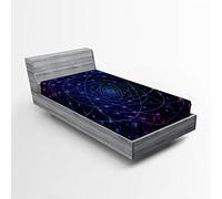 ABAKUHAUS stella Mandala Lenzuolo con Angoli, Outer Space Line Art, Comodo e Morbido Tessuto Decorativo da Letto Tasca Elastica a Tutto Tondo, 90 x 200 cm, Nero Blu