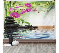 ABAKUHAUS Terme Tappeto da Parete e Copriletto, Bamboo Tree Orchid Stones, Lavabile e Senza Colori sbiaditi, 230 x 140 cm, Charcoal Grey Lime Green