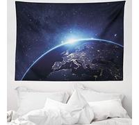 ABAKUHAUS Terra Arazzo, Pianeta dallo Space, Decorazione murale in tessuto per camera da letto, 150 x 110 cm, Blu scuro