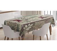 ABAKUHAUS Tovaglia Natalizia, Classica Foglia di Cervo Vintage, antimacchia, Facile da Pulire, Lavabile, Stampa con Colori Chiari Senza sbiadire, 140 x 240 cm, Verde Salvia Lampone