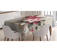 ABAKUHAUS Tovaglia Natalizia, Stampa Ornamento Floreale Natalizio, Stampa con Colori Chiari Senza sbiadire, Lavabile per Interni ed Esterni, 140 x 170 cm, Verde Acqua Grigio Rubino Chiaro