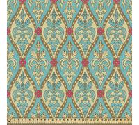 ABAKUHAUS turchese come al Tessuto a Metraggio, foglia di fogliame Vintage, decorativo di alta qualità tappezzeria Per La Casa, 2m (148 * 200cm),Rosa Blu Tan