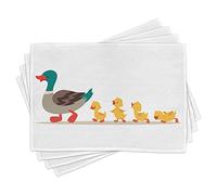 ABAKUHAUS Uccello Giallo Tovaglietta Americana Set di 4, Mamma Anatra Bambini Row, Tovagliette in Tessuto Lavabile per Tavolo da Pranzo Cena, Multicolore