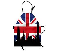 ABAKUHAUS Union Jack Grembiule, Storico urbano UK, Unisex cucina pettorina con collo regolabile per la cottura di giardinaggio, 67 cm x 80 cm, Blu reale Nero Rosso