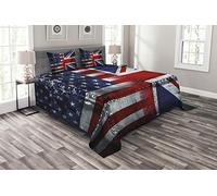 ABAKUHAUS Union Jack Set Copriletto Trapuntato, Alliance Regno Unito e Stati Uniti d'America, Decorativo, 3 Pezzi con 2 Federe Cuscini, 264 x 220 cm, Bianco Blu