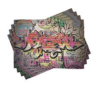 ABAKUHAUS Urban Graffiti Tovaglietta Americana Set di 4, Pittura surreale, Tovagliette in Tessuto Lavabile per Tavolo da Pranzo Cena, Multicolore