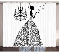 ABAKUHAUS Vintage Tenda, Amore Country Wedding, Casa Arredamento Elemento Distintivo Due Pannelli Set, 280 x 175 cm, Grigio antracite Bianco