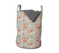 ABAKUHAUS Volpe Borsa per il bucato, Forestale uccelli e Abeti, Cestino con manici Chiusura a cordoncino per lavanderia, 33 x 33 x 49 cm, Arancione Grigio Pale Blue