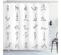 ABAKUHAUS Yoga Tenda da Doccia, Moves Yoga Stickman, Tessuto Set di Decorazioni per il Bagno con Ganci, per la vasca da bagno, 175 x 240 cm, Nero bianco