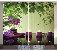 ABAKUHAUS Zen Tenda, Spa Candles Orchids Bloom, Lavabile in Lavatrice Due Pannelli Set, 280 x 225 cm, Fern Green Purple Pale Green