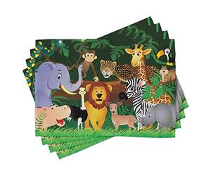 ABAKUHAUS Zoo tovagliette, animali nella giungla-espressioni divertenti esotici acclamazioni comiche-illustrazione habitat naturale, al colore per la sala da pranzo e la cucina, verde e marrone