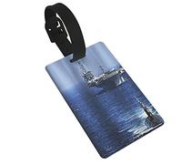 Abandoned House Into Wilderness by River On Hillside with Stones Highland Landscape 2 pezzi etichette per bagagli, anello per etichetta identificativa per la privacy e scheda indirizzo per valigia d