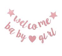 Abaodam 1 Set Latte Art Segno Di Benvenuto Del Bambino Striscione Per Il Primo Compleanno Di Baby Gril Striscione Appeso Per Baby Shower Neonata Ragazza Oggetti Di Scena Poliestere