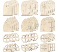 Abaodam 1 Set Porta Fata in Legno Mestiere Fatato Giardino Fata Incompiuto Case delle Fate per Il Giardino Porte da Giardino Fai da Te Porte Fatate Vuote Fai da Te di Legno Cachi 48 Pezzi