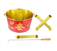 Abaodam 1 Set secchio di carta moneta in fiamme bruciare secchio inceneritore di denaro secchio bruciante sacrificale secchio in stile tradizionale Di legno rosso