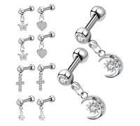 Abaodam 10 Pezzi Orecchini Minimalisti in Acciaio Inox per Donna Pin per Piercing Cartilagine con Design di Mezzaluna Stelle Farfalla e Cuore Ipoallergenici e Resistenti all Usura