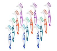 Abaodam 12 Pezzi Spazzole Doppia Faccia per Pulizia Protesi Spazzolino Rigido per Dentiera Faccette False Apparecchi Ortopedici e Retainer Manico Antiscivolo Ergonomico per Anziani