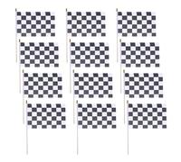 Abaodam 16 Bandierine a Scacchi Bianche e Nere Asta 30 Cm, Bandiere da Corsa per Pista, Decorazioni per Feste a Tema Auto da Corsa, Set 16 Pezzi 14x21 Cm, per Eventi Sportivi e