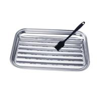 Abaodam 1set Piastra Da Acciaio Inossidabile Con Spazzola e Cestino Per Barbecue All Aperto Utensile Essenziale Per -nic e Campeggio Design Rete Per Evitare Versamenti e Scarico