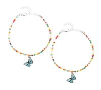 Abaodam 2 Pezzi Cavigliera Perline Colorate e Farfalle, Stile Boho Donna | Lega e Perline di Riso, Regolabile, per Spiaggia e Vacanze, Gioiello alla Caviglia per Ragazze