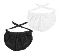 Abaodam 2 Pezzi Grembiule da Cucina Mezza Vita con Bordo Arricciato e Tasche Nero e Bianco Grembiule Cosplay per Donne e Ragazze Adatto per Pulizia e Feste Tema