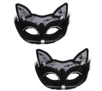 Abaodam 2 Pezzi Maschera Cosplay Gatto in Pvc Nero per Adulti Donna, Accessorio Costume per Feste e Party a Tema, Maschera da Carnevale Elegante e Divertente
