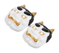 Abaodam 2 Pezzi Maschera Demone Giapponese Hannya Bianca in Plastica Corna, Facile da Pulire, Estetica Unica per Cosplay, Feste e Decorazione Ristorante Sushi